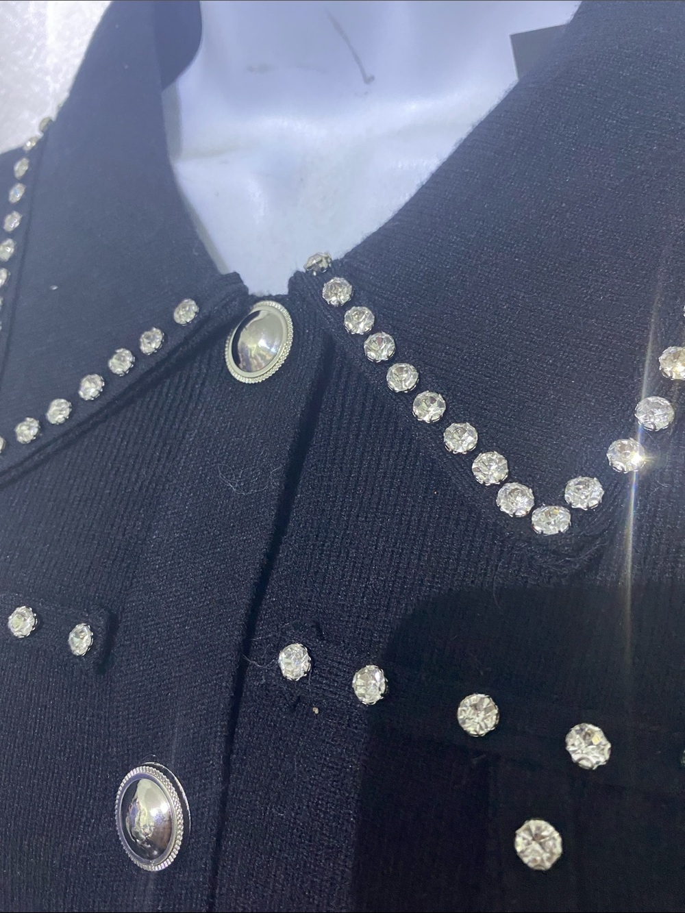 Studded Black Polyester Jacket with Decorative Buttons - Picture 3 of 6